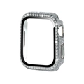 Vue détaillée de la coque Apple Watch argentée pailletée avec strass scintillants - Argenté