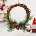 Handcrafted Christmas vine wreath with pine cones and red berries for festive decoration - 20cm PE Vine Circle