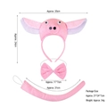 Pink plush pig costume set including ear headband, bow tie, and tail accessories - 3D Pink Pig 3-Piece Set (Headband+Bowtie+Tail)