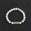 Natural white turquoise stone bead bracelet with powerful engraved metal charm - White Turquoise-Powerful