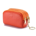 Orange genuine leather mini purse with three zippers and lychee grain texture - Orange