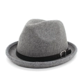 Classic grey wool fedora hat with a black leather band and silver buckle on white background - M(56-59CM) / Light Heather Grey
