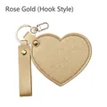 Rose gold heart-shaped folding travel mirror with premium litchi leather keychain hook - Hook Style / Champagne Gold