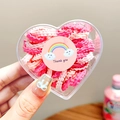 Pink wavy hair ties in heart-shaped box with a rainbow thank you sticker for girls - Rose Red (50Pcs Boxed)
