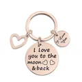Rose gold stainless steel keychain with heart charm and I Love You engraving - To the moon & back (XYY033) Rose Gold