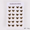 Set of 12 pairs stainless steel butterfly stud earrings with black inlay and beaded edges - Black Shell / Medium (11*8mm)