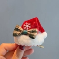 Mini Christmas hat hair clip with red velvet, green plaid bow, and silver snowflake charm - Green Tie Santa Hat Clip
