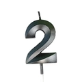 Number 2 birthday candle with metallic teal to silver gradient and geometric facets - Number 2 / Black and Gray