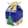 Blue Christmas gift box with starry tree pattern and yellow butterfly bow handle - Christmas Tree