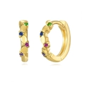 S925 silver needle hoop earrings with colorful pavé cubic zirconia on gold plating - Gold (Multicolor Zirconia)