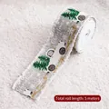 5m rustic linen Christmas ribbon with green trees and white truck patterns - 5 Meters / White Car-5m