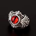 Punk vintage silver adjustable ring featuring a bold red devil eye gemstone inlay - Adjustable Open / Lace Border Devil Eye Red