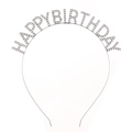 Dettaglio del cerchietto Happy Birthday in argento con strass lucidi e scintillanti - Bianco K/Argento