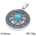 Viking star pendant with turquoise inlay and runic inscriptions, 37mm diameter size - Turquoise Octagram Style (KP116401-MZOZ)