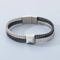 Pulsera de cadena hip hop para hombre en acero inoxidable plata y negro con cierre magnético - Estilo B Plata + Negro Mate (KB151042-KLHQ)