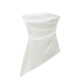 Minimalist white satin tube top with ruched design and asymmetrical hem on white background - S / White