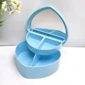 Joyero de doble capa con forma de corazón azul con espejo y compartimentos internos - Azul claro