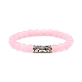 Pink crystal bead bracelet featuring a vintage engraved silver metal tube charm - Rose Quartz-Star