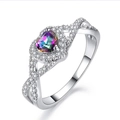 Elegant silver cross heart ring with rainbow topaz and micro-pave cubic zirconia accents - US 7 / White Gold