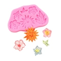 Roze siliconen mal met zonnebloem- en bladontwerpen voor fondant en harsambachten - Stijl 3 (Kleine Bloem/Blad) / Roze