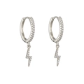 Silver lighting bolt earrings with sparkling white cubic zirconia stones in a hoop design - Ear Buckle / Silver (Lightning)