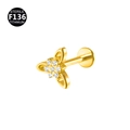 F136 titanium golden leaf flower flat back earring with white zircon and sterile mark - Style 4 / 1.0x6mm / Gold