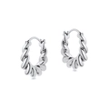 Polished silver twisted hoop earrings with a textured spiral design on white background - Silver Croissant Twist