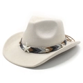 Detalle de sombrero vaquero marfil con banda étnica, estrellas de mar y adornos de conchas - M (56-58cm) / Gamuza Beige