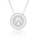Silver-plated letter W necklace with pave cubic zirconia and radiant halo pendant - Silver/Letter W