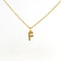 Golden stainless steel necklace featuring a sparkling rhinestone letter F pendant charm - Gold Letter F