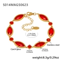 Sparkling red Czech glass and 18k gold plated stainless steel anklet in gold finish - Marquise-Gold Red Glass (S014)