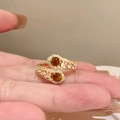 18K gold plated tiger eye stone open ring with sparkling cubic zirconia accents - Double-Head Inlaid Zircon Tiger Eye Style / Gold
