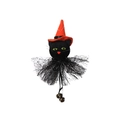 Halloween-Schwarzkatze-Anhänger mit orangefarbenem Hexenhut und schwarzem Spitzenrock - Schwarze Katze