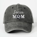 Casquette de baseball unisexe gris foncé délavé avec broderie Soccer MOM et visière - Taille unique / Noir
