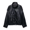 Giacca classica in ecopelle nera con colletto alla coreana e design stile biker vintage - XS / Nero