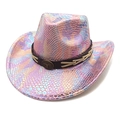 Dettaglio cappello cowboy rosa olografico motivo serpente con fibbia a testa di toro - M (56-58cm) / Rosa