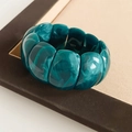 Macro detail of dark teal marble acrylic stretch bracelet with geometric block texture - Dark Green