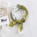 Olive green and white silk square scarf with minimalist abstract face line art pattern - Minimalist Lines Green Portrait
