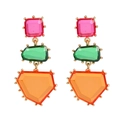Macro shot of geometric acrylic earrings with colorful pink green and orange stones - Rose Multi