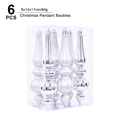 Set of 6 shiny silver spindle-shaped Christmas ornaments in clear plastic packaging - Silver