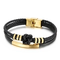 Bracciale multistrato in pelle intrecciata da uomo con chiusura in nero e oro - Colore Oro(KB147377-KLHQ)