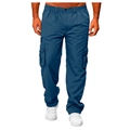Close-up of deep blue cargo pants featuring large utility pockets and durable twill fabric - Denim Blue