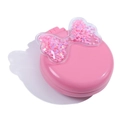 Pink portable folding comb and mirror with transparent bow and pink star sequins - Pink Bowknot