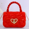 Mini red jelly handbag with quilted texture and gold heart lock closure - Red