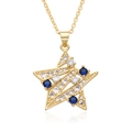 Detailed view of gold star pendant necklace with white and blue cubic zirconia crystals - Blue Star Style (F090)
