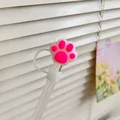 Pink silicone cat paw straw cover cap for 10mm drinking straws for Stanley cup - Transparent Pink Cat Paw / 10mm-Individual Package