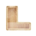Letter L shaped wooden piggy bank with clear acrylic panel and natural wood grain finish - Letter L