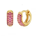 Klassische 24K vergoldete Creolen mit bunten Zirkonia-Pave-Besatz in rundem, elegantem Design - Gold Mit Rosa Zirkonia