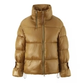 Chaqueta acolchada marrón dorado brillante con cuello alto y brillo metálico en fondo blanco - S / Dorado