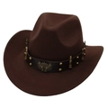 Classico cappello da cowboy in feltro marrone scuro con fascia in pelle e aquila - Caffè (Decorazione Proiettile)